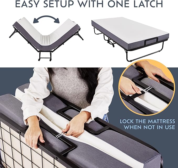 Heyward Folding Bed, Machine Washable Cover, Memory Foam Twin Size Folding Bed with Mattress