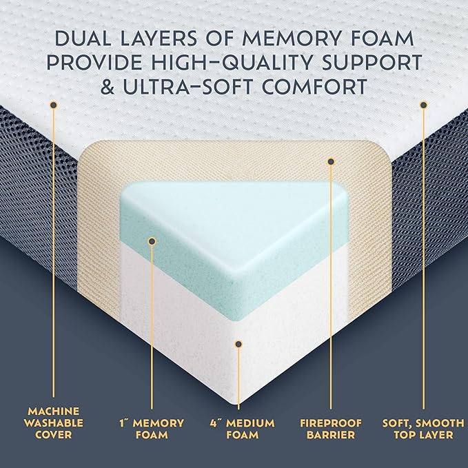 Heyward Folding Bed, Machine Washable Cover, Memory Foam Twin Size Folding Bed with Mattress