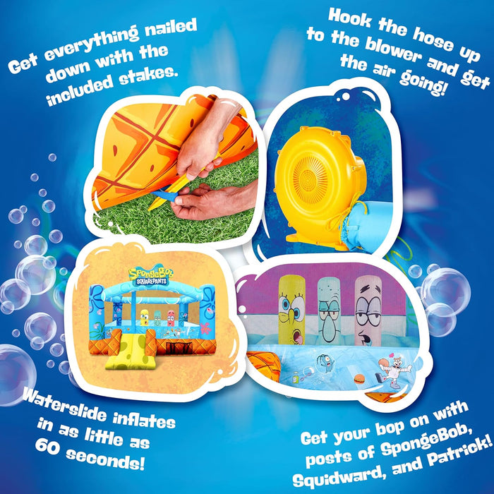 Spongebob Inflatable Bounce House | Bouncy Castle for Kids with Air Blower, Stakes & Repair Kit