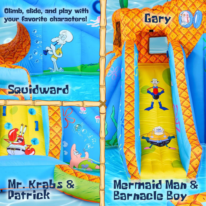 Sunny & Fun SpongeBob Deluxe Adventure Inflatable Water Slide Park – Climbing Wall, 2 Slides & Splash Pool