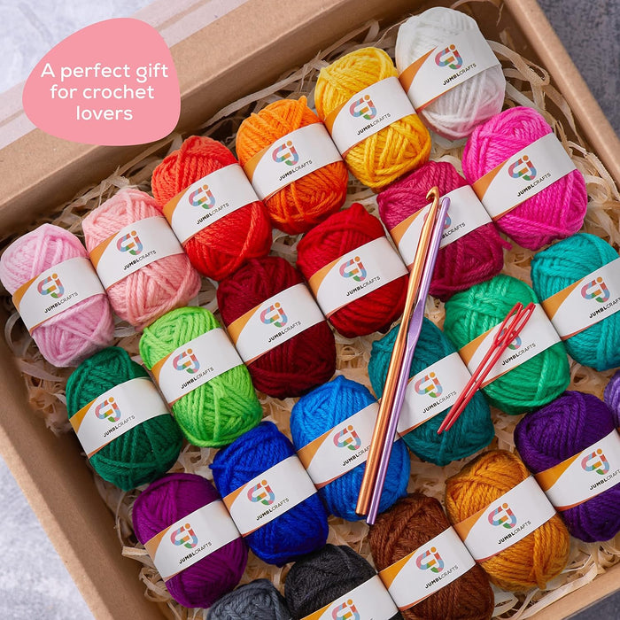Mini 24-Yarn Starter Crocheting Kit with 24 Skeins, 2 Crochet Hooks & 2 Weaving Needles