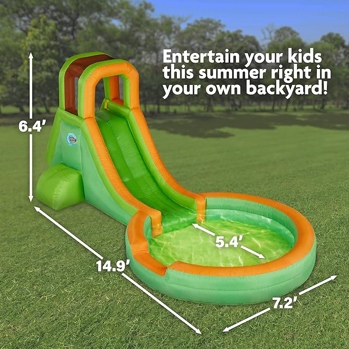 Sunny & Fun Single Ring Inflatable Water Slide Park with Climbing Wall & Deep Pool - Red/Blue