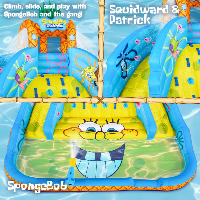 Sunny & Fun SpongeBob Ultra Climber Inflatable Water Slide Park –  Climbing Wall, Two Slides & Splash Pool 