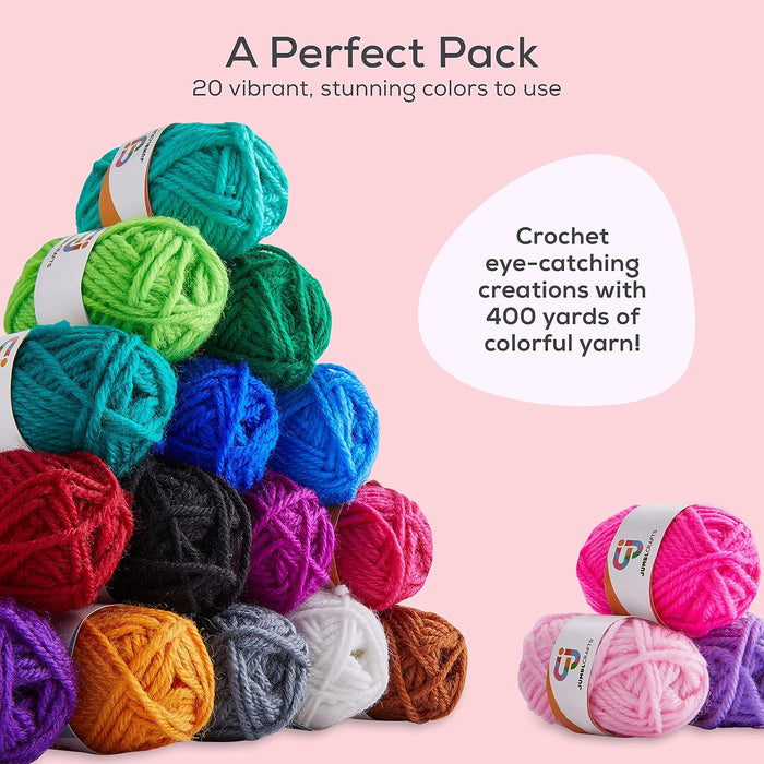 Mini 20ct Crochet Yarn Set, 100% Acrylic for Knitting & Crochet - 20 Vibrant Colors