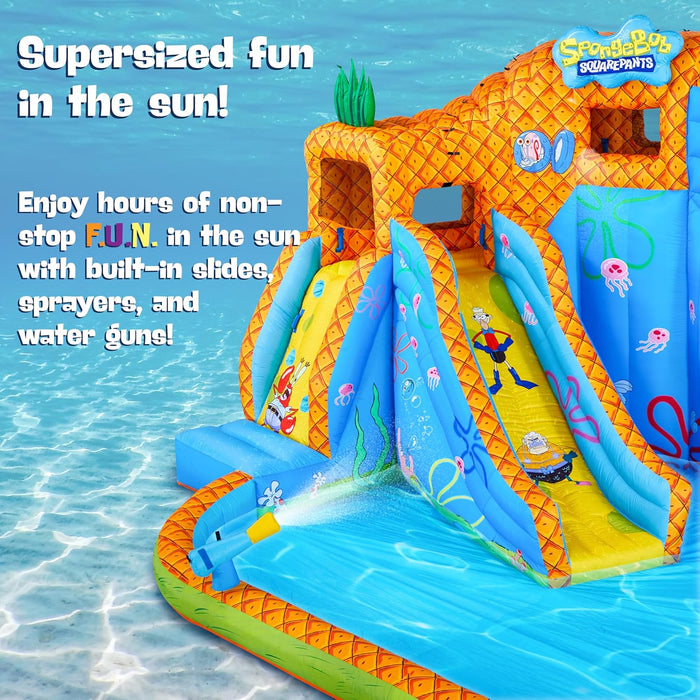 Sunny & Fun SpongeBob Deluxe Adventure Inflatable Water Slide Park – Climbing Wall, 2 Slides & Splash Pool