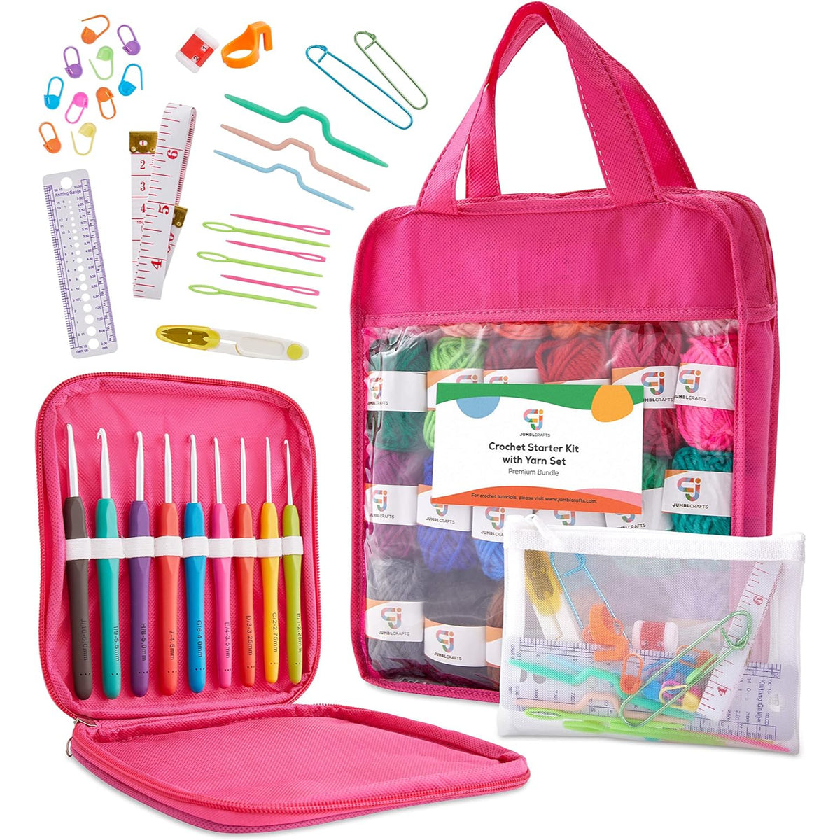 Jumbles Kit JumblCrafts Ultimate Crochet Starter Kit - 24 Yarn Set with Travel Bag ...