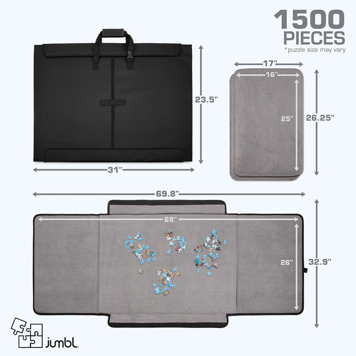 Jumbl 1500-Piece Puzzle Caddy, Portable Puzzle Board & Travel Case with 2 Trays & Handle - Black