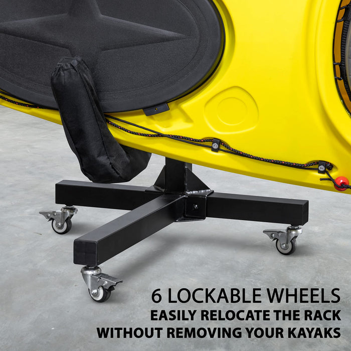 RaxGo Freestanding 2 Kayak Rack, Heavy Duty Kayak Stand for Indoor, Outdoor, or Dock - With Wheels