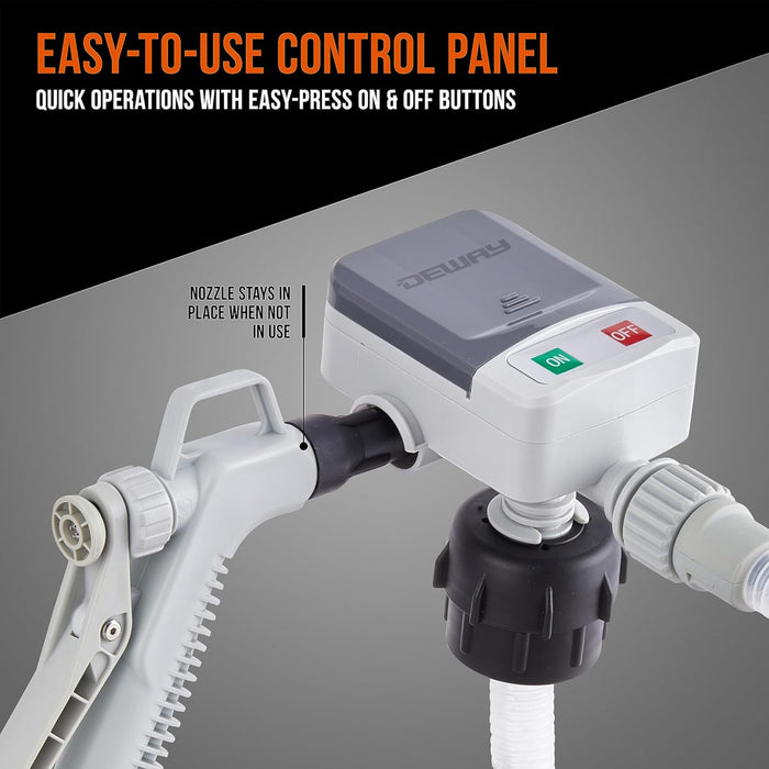 Deway Automatic Battery Powered Fuel Transfer Pump with Flow Control Nozzle and 3 Cans Adapters
