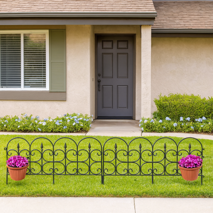 Decorative 5 Piece Garden Border Fence and Planter Set