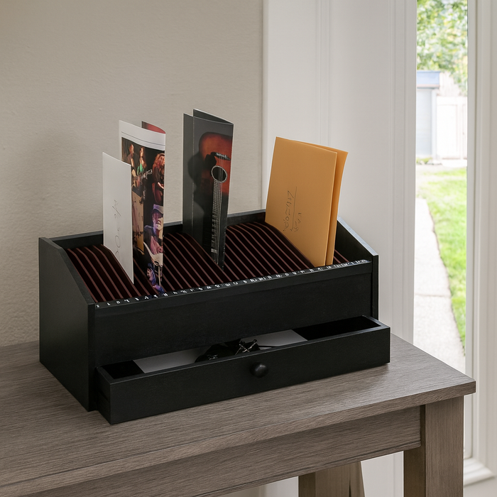 17" - 31 Slot Wooden Bill/Letter Organizer with Drawer