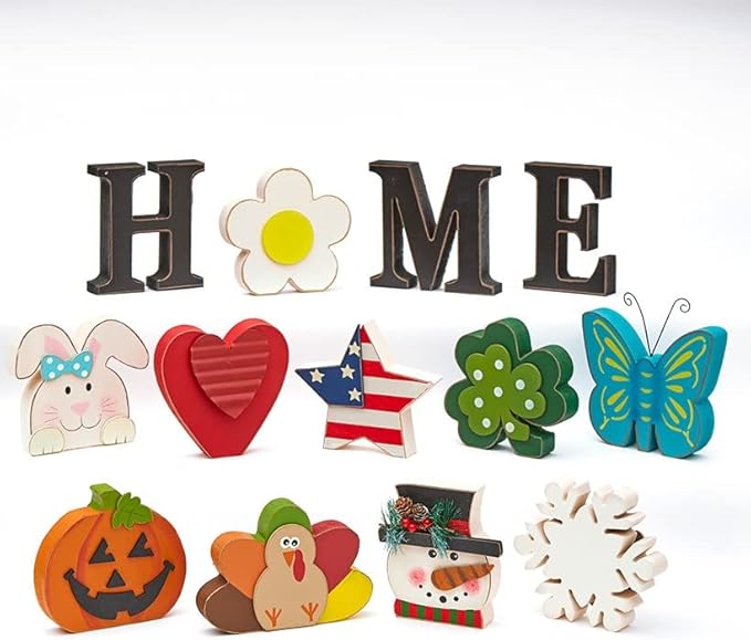Decorative Tabletop Home Letter Sign with Seasonal Icons - 13 Pieces