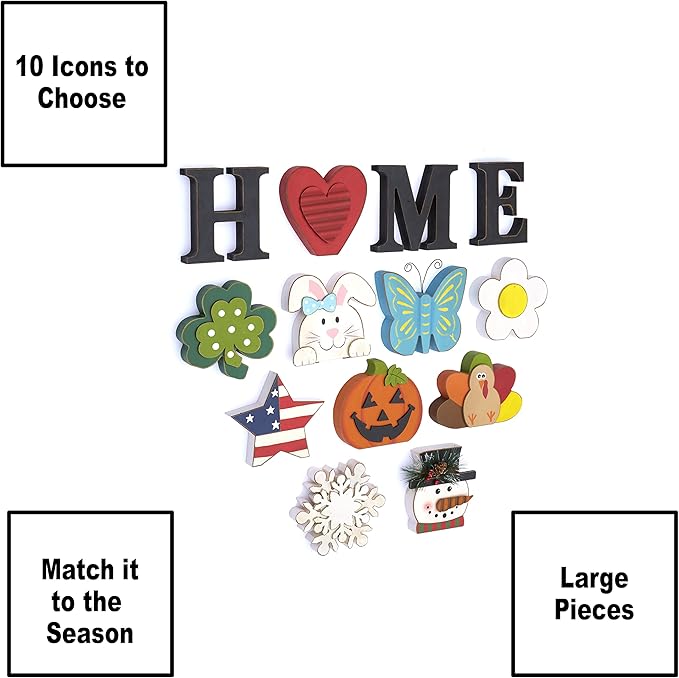Decorative Tabletop Home Letter Sign with Seasonal Icons - 13 Pieces