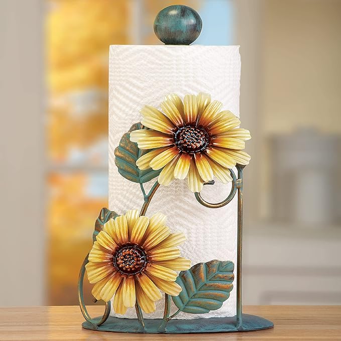 SkyMall Collections Etc Metal Sunflower Paper Towel Holder, Yellow