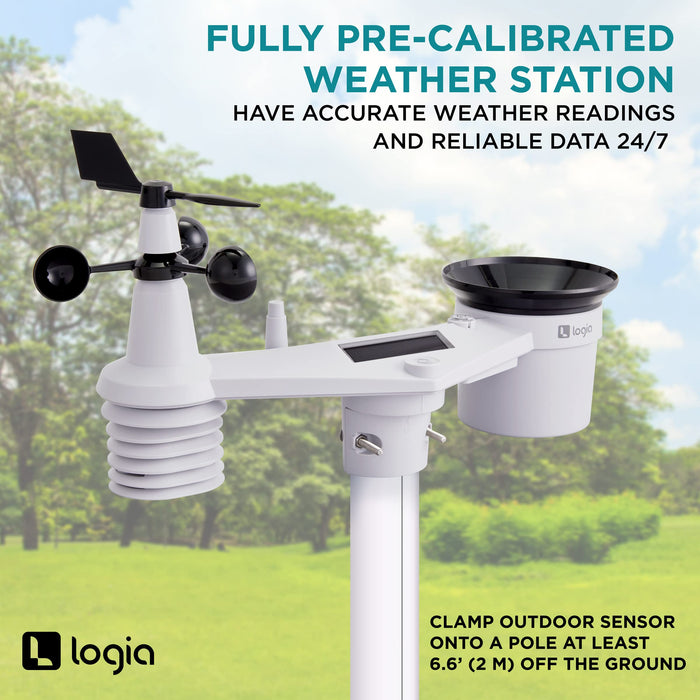 Logia 7-in-1 Wi-Fi Wireless Weather Station w/Solar, Indoor/Outdoor weather station w/Alarms & More