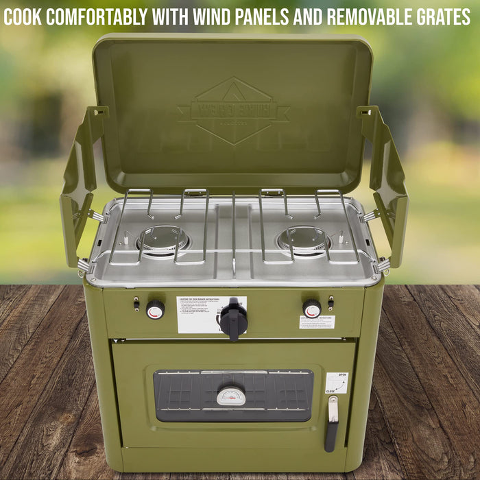 Hike Crew Gas Camping Oven, CSA Approved 2-Burner Stove & Camp Oven with Bag, Igniter & More - Green