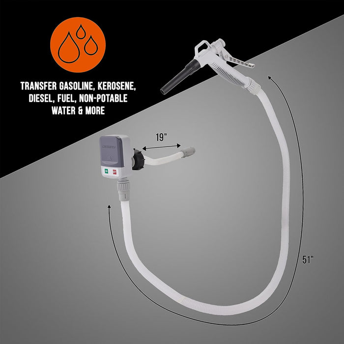 Deway Automatic Battery Powered Fuel Transfer Pump with Flow Control Nozzle and 3 Cans Adapters