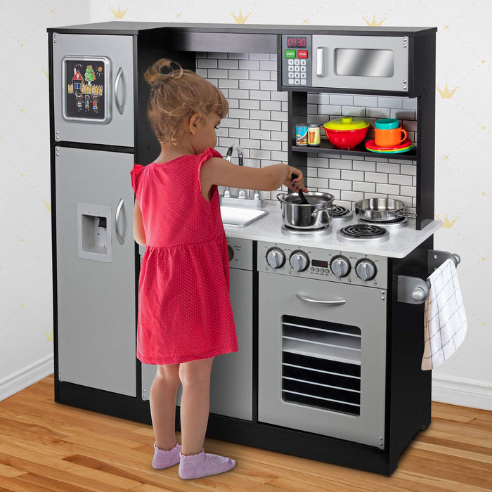 Lil' Jumbl Kids Kitchen Set, Wooden Pretend Play Kitchen with Sounds & Accessories - Charcoal