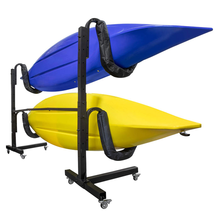 RaxGo Freestanding 2 Kayak Rack, Heavy Duty Kayak Stand for Indoor, Outdoor, or Dock - With Wheels