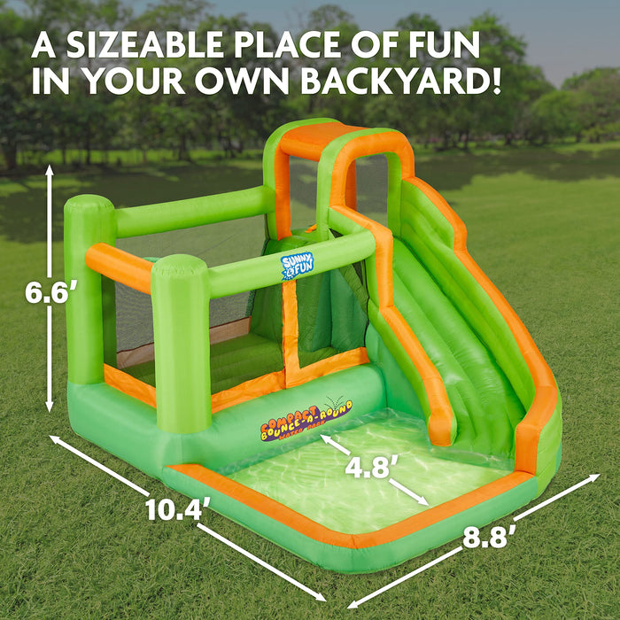 Sunny & Fun Big Time Bounce-A-Round Inflatable Water Slide Park with Bounce House - Green