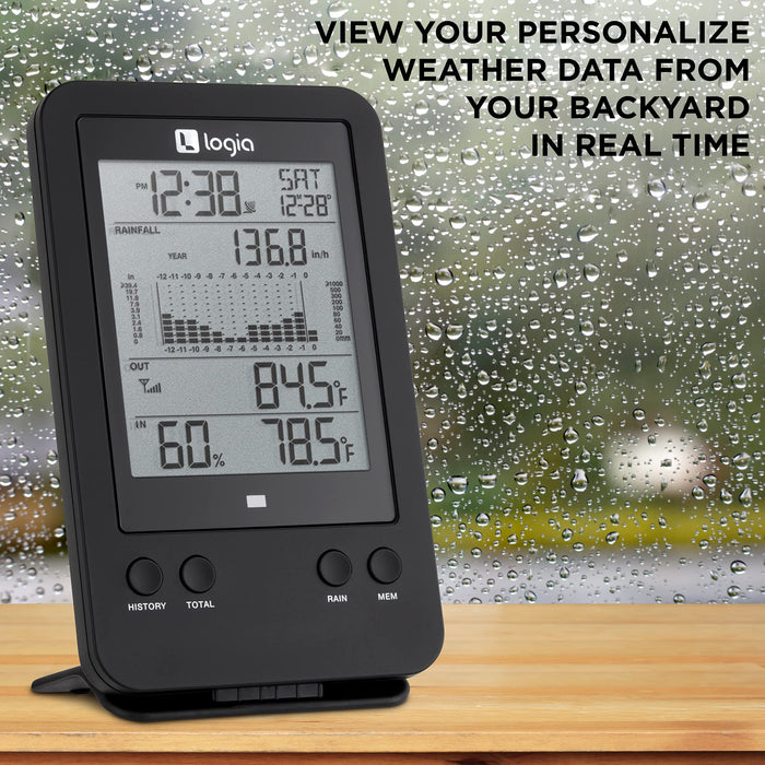 Logia 3-in-1 Rain Gauge Weather Station with Temperature & Humidity, Indoor/Outdoor Weather Station