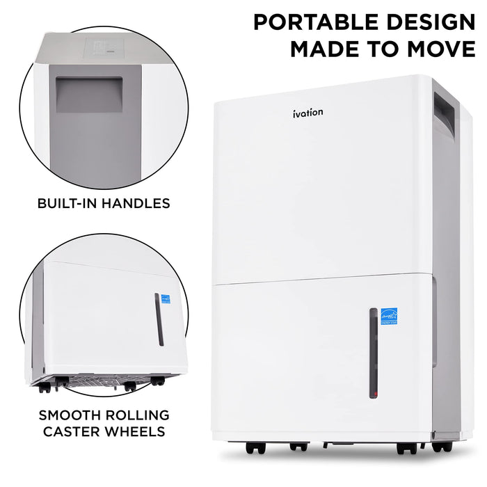 Ivation 4,500 Sq. Ft Energy Star Dehumidifier with Pump, Hose Connector, Humidity Control & More