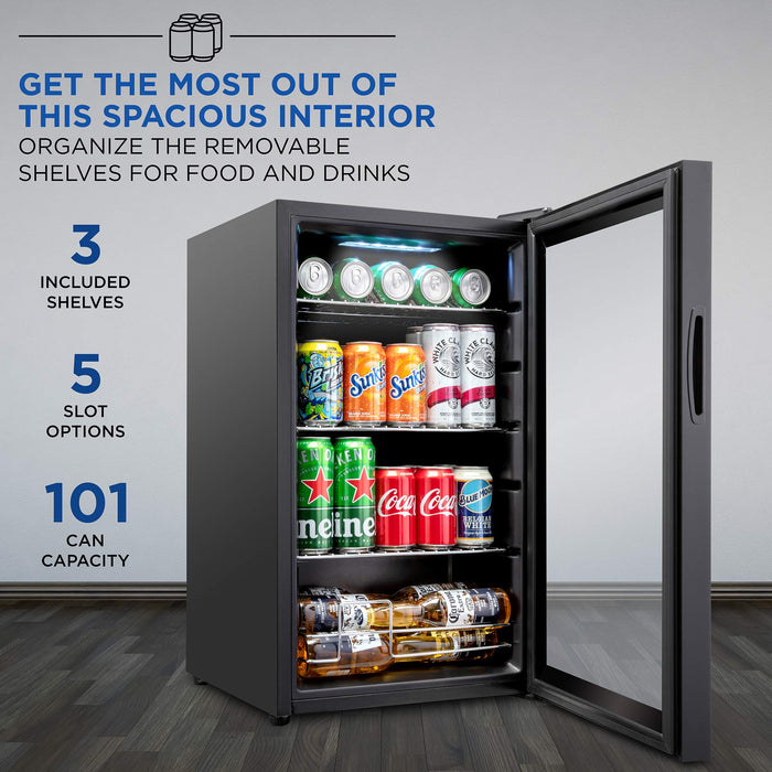 Ivation 101 Can Beverage Refrigerator, Freestanding Mini Fridge with Glass Door - Black