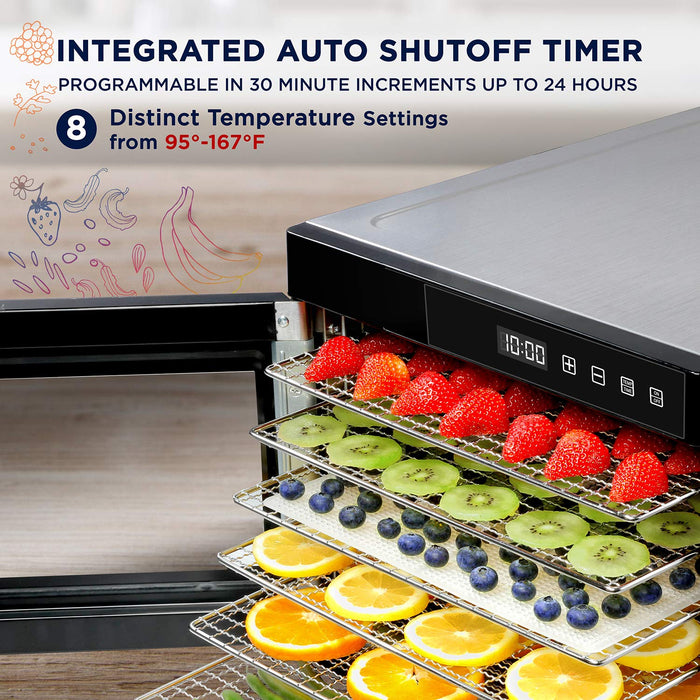 Ivation 6-Tray, 600W Food Dehydrator with Digital Timer and Temperature Control - Stainless Steel