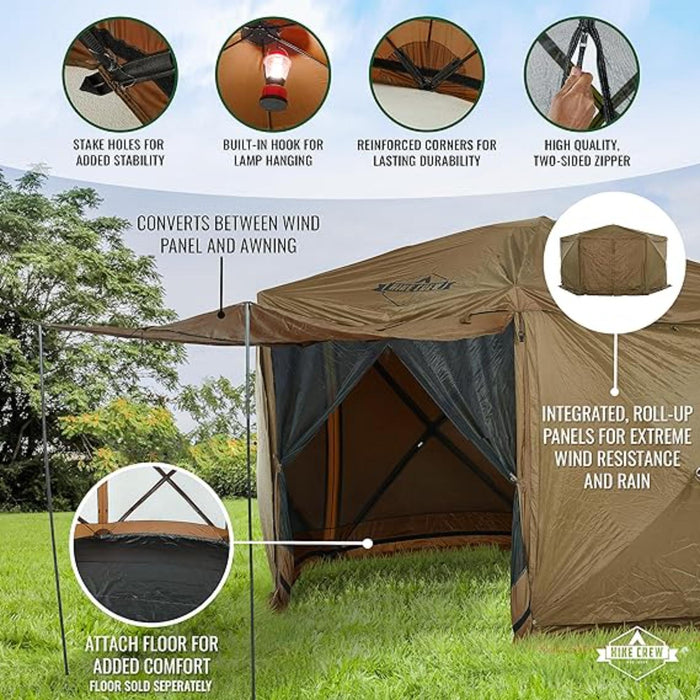 Hike Crew 13’ x 13’ Screened Roof Pop Up Gazebo Tent, 6-Side Outdoor Camping Canopy Shelter