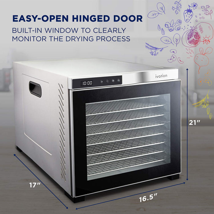 Ivation 10-Tray, 1000W Food Dehydrator with Digital Timer and Temperature Control - Stainless Steel