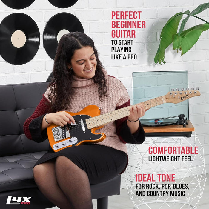 LyxPro 30” Electric Guitar TL Series, Solid Body Guitar W/3-Way Switch & Tone Controls - Mahogany