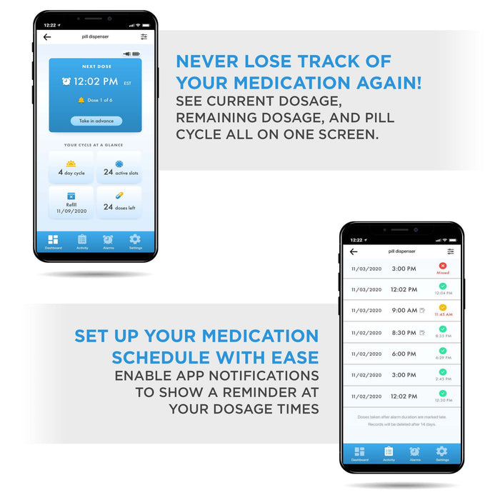 LiveFine Smart WiFi Automatic Pill Dispenser, 28-Day Pill Organizer with Lock Key & App - Clear Lid