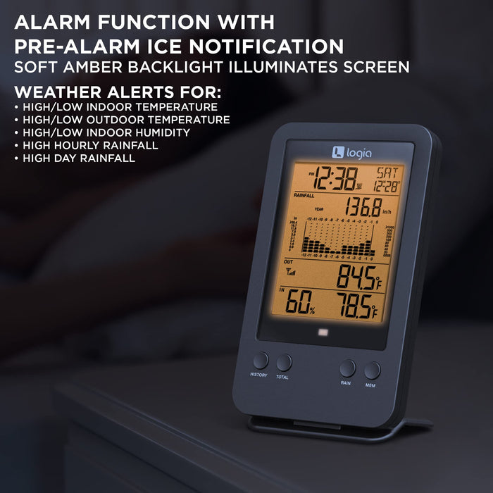 Logia 3-in-1 Rain Gauge Weather Station with Temperature & Humidity, Indoor/Outdoor Weather Station