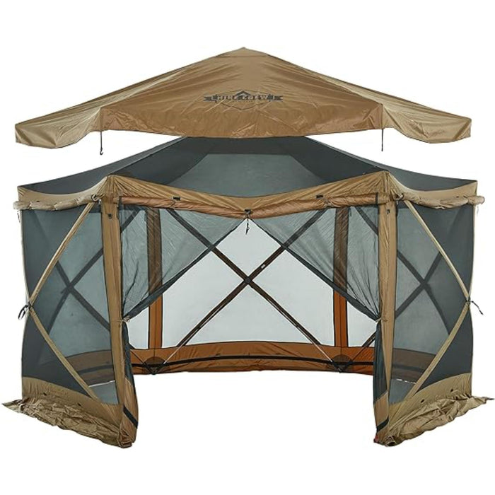 Hike Crew 13’ x 13’ Screened Roof Pop Up Gazebo Tent, 6-Side Outdoor Camping Canopy Shelter
