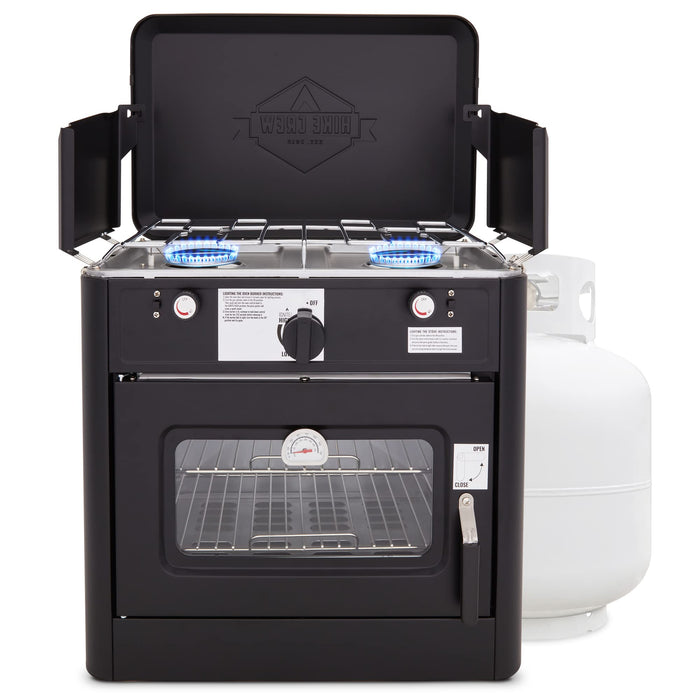 Hike Crew Gas Camping Oven, CSA Approved 2-Burner Stove & Camp Oven with Bag, Igniter & More - Black