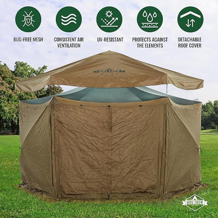 sss tent Hike Crew 13’ x 13’ Screened Roof Pop Up Gazebo Tent, 6-Side Outdoor Camping Canopy Shelter