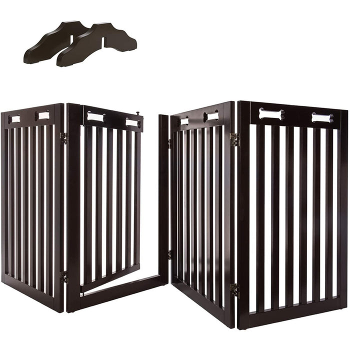Arf Pets Freestanding Dog Gate, 4-Panel Extension, 360° Foldable Dog Gate 80"W x 31.5"H - Espresso