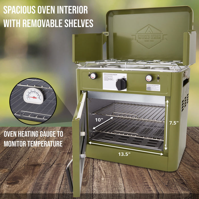 Hike Crew Gas Camping Oven, CSA Approved 2-Burner Stove & Camp Oven with Bag, Igniter & More - Green