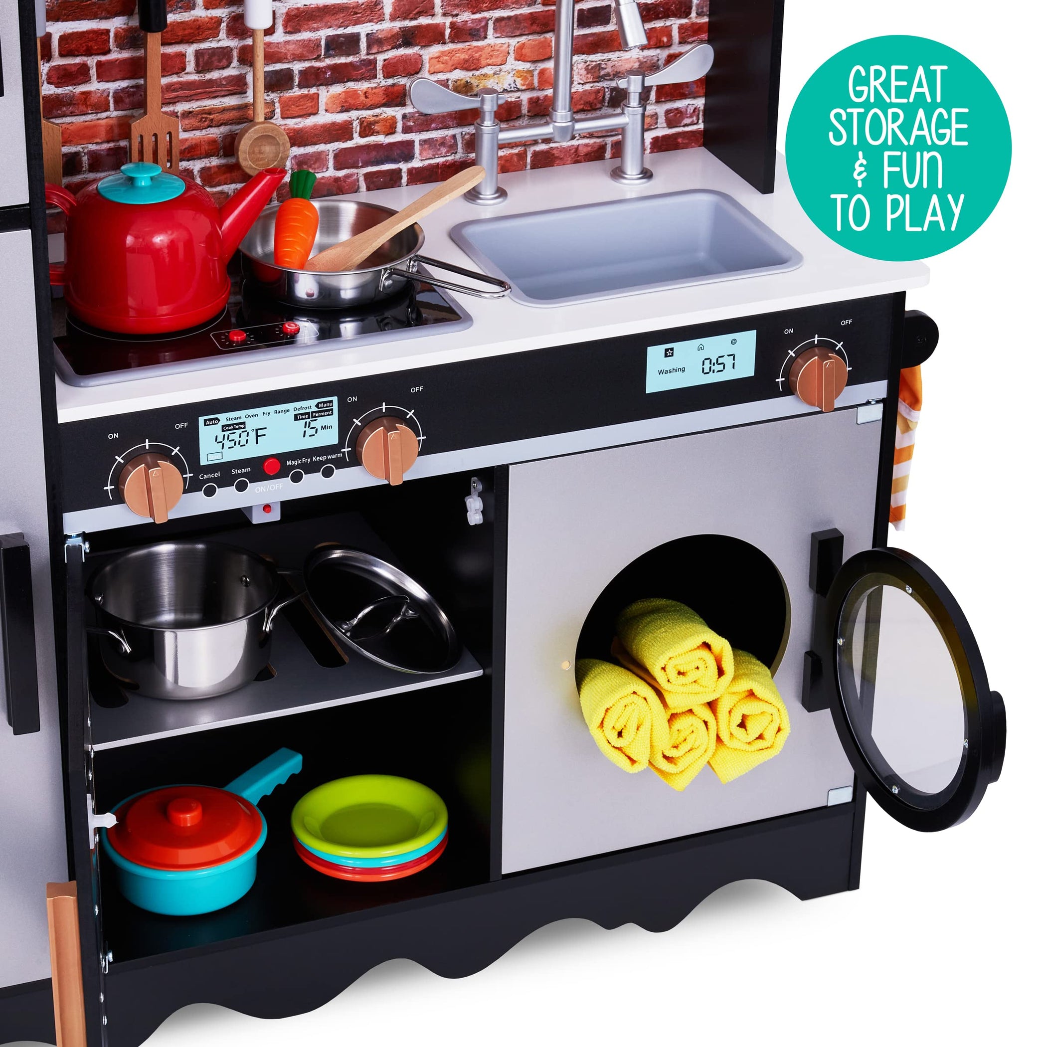 Large Wooden Kids Kitchen Set – Interactive Play Kitchen with Sounds ...