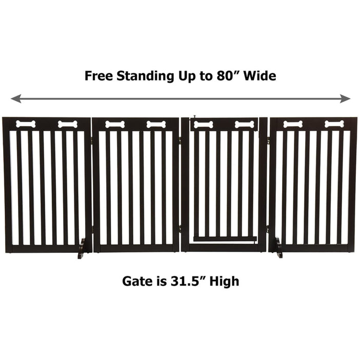 Arf Pets Freestanding Dog Gate, 4-Panel Extension, 360° Foldable Dog Gate 80"W x 31.5"H - Espresso