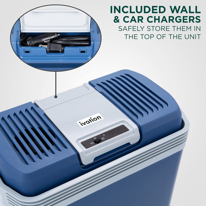 Ivation Electric Cooler & Warmer, 24 L Portable Thermoelectric 12 Volt Cooler with Handle - Blue