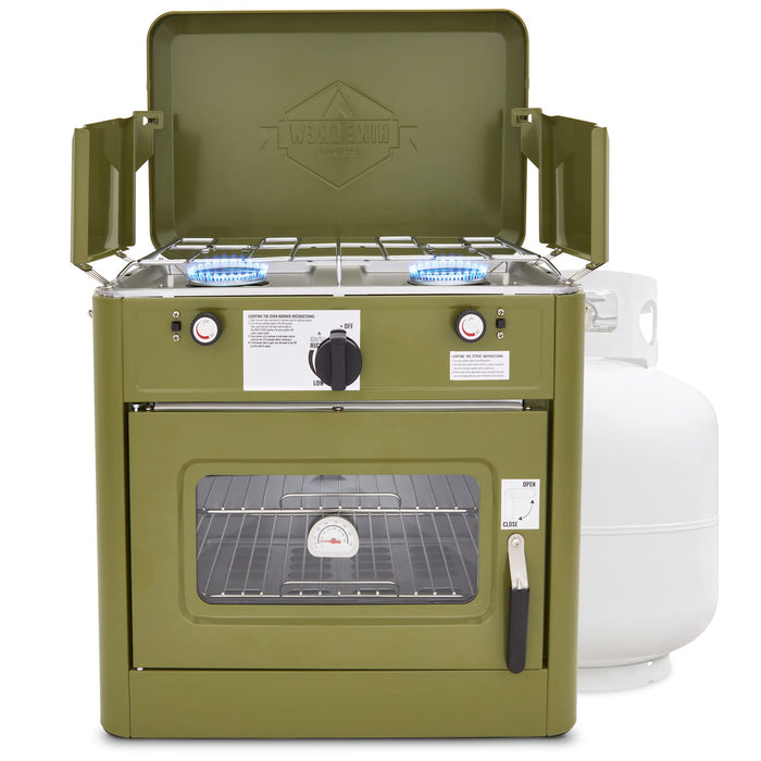 Hike Crew Gas Camping Oven, CSA Approved 2-Burner Stove & Camp Oven with Bag, Igniter & More - Green