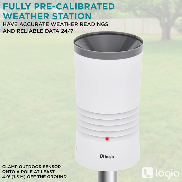 Logia 3-in-1 Rain Gauge Weather Station with Temperature & Humidity, Indoor/Outdoor Weather Station