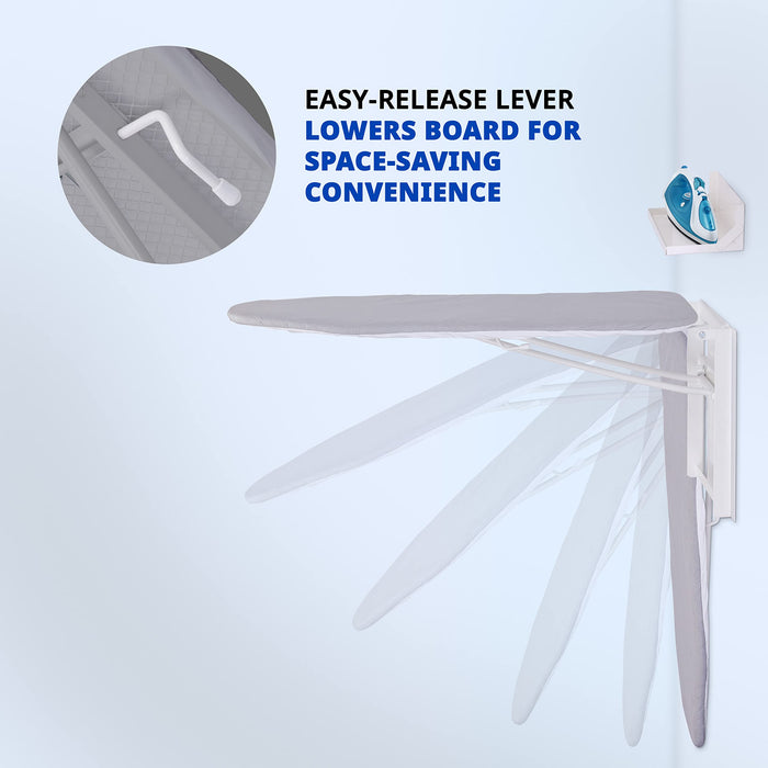 Ivation Wall Mounted Ironing Board, 36.2” x 12.2” Fold Down Iron Board with Storage Shelf