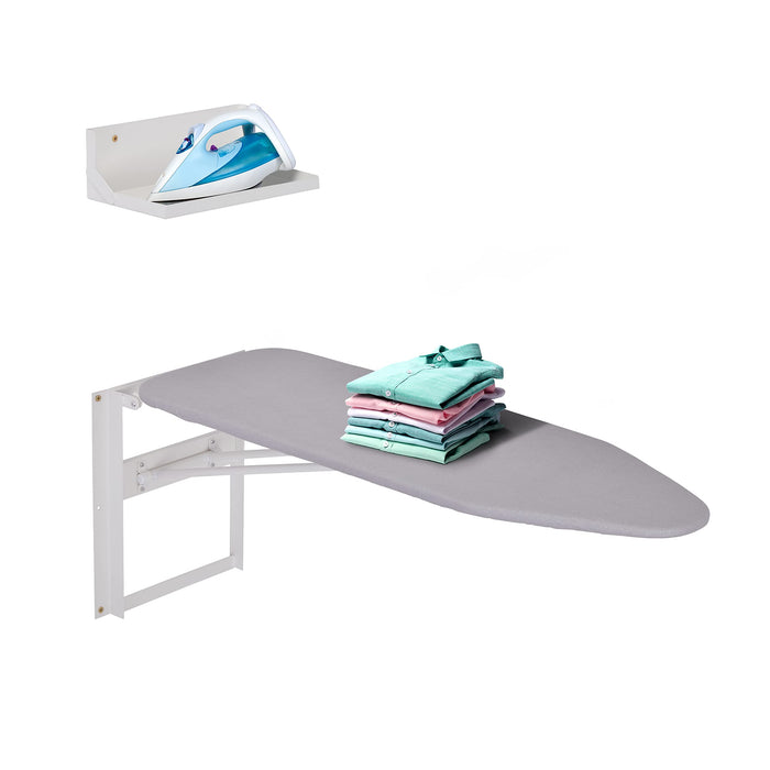 Ivation Wall Mounted Ironing Board, 36.2” x 12.2” Fold Down Iron Board with Storage Shelf