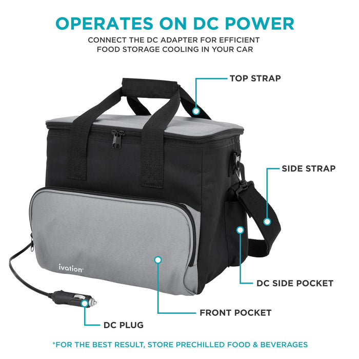 Ivation Electric Cooler Bag, 15 L Portable Thermoelectric 12 Volt Cooler with Shoulder Strap