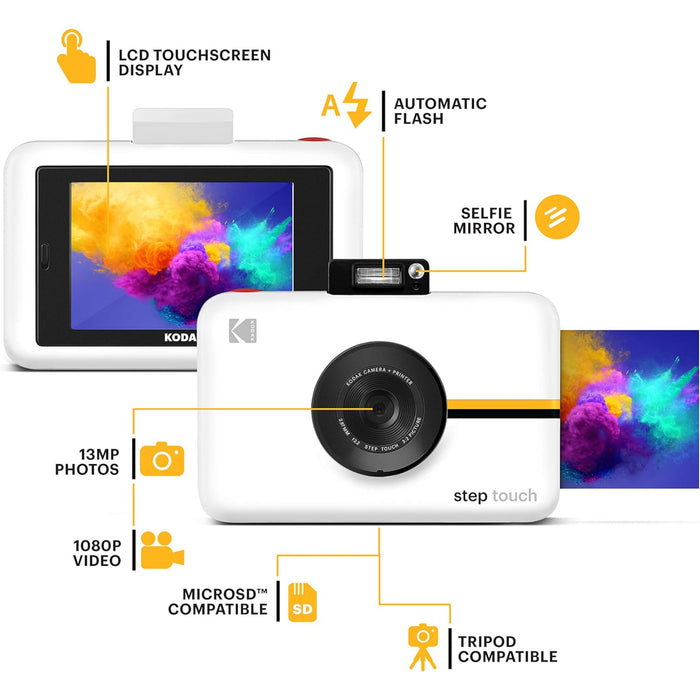 Kodak Step Touch 13MP Instant Camera (White) with 3.5” LCD Touchscreen Display Go Bundle