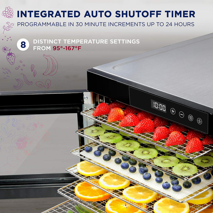 Ivation 10-Tray, 1000W Food Dehydrator with Digital Timer and Temperature Control - Stainless Steel
