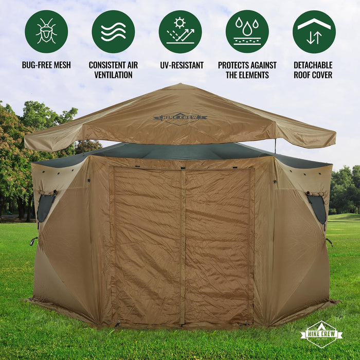 Hike Crew 13’ x 13’ Waterproof Pop Up Gazebo Tent, 6-Sided Outdoor Tent Canopy w/Floor & More