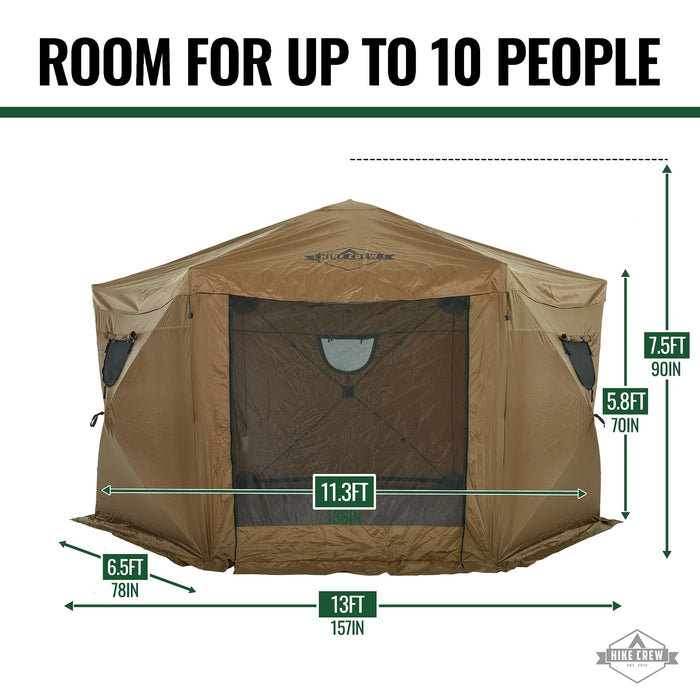 Hike Crew 13’ x 13’ Waterproof Pop Up Gazebo Tent, 6-Sided Outdoor Tent Canopy w/Floor & More